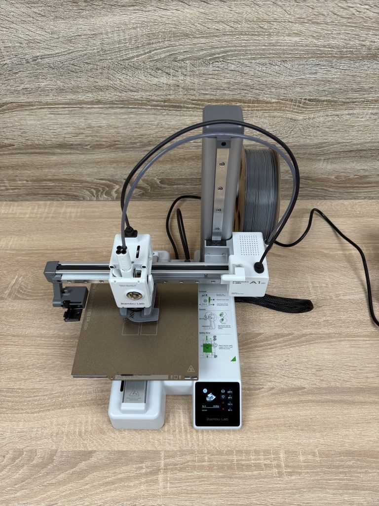 Bambu Lab A1 Mini 3D-Drucker Draufsicht und Veranschaulichung des Platzbedarfs