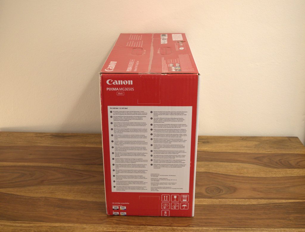 Canon PIXMA MG3650S Drucker Verpackung Seitenansicht Links