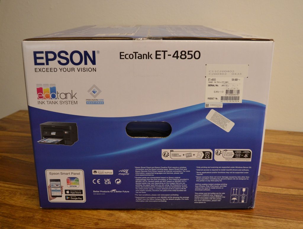 Epson EcoTank ET-4850 Drucker Verpackung Seitenansicht Links