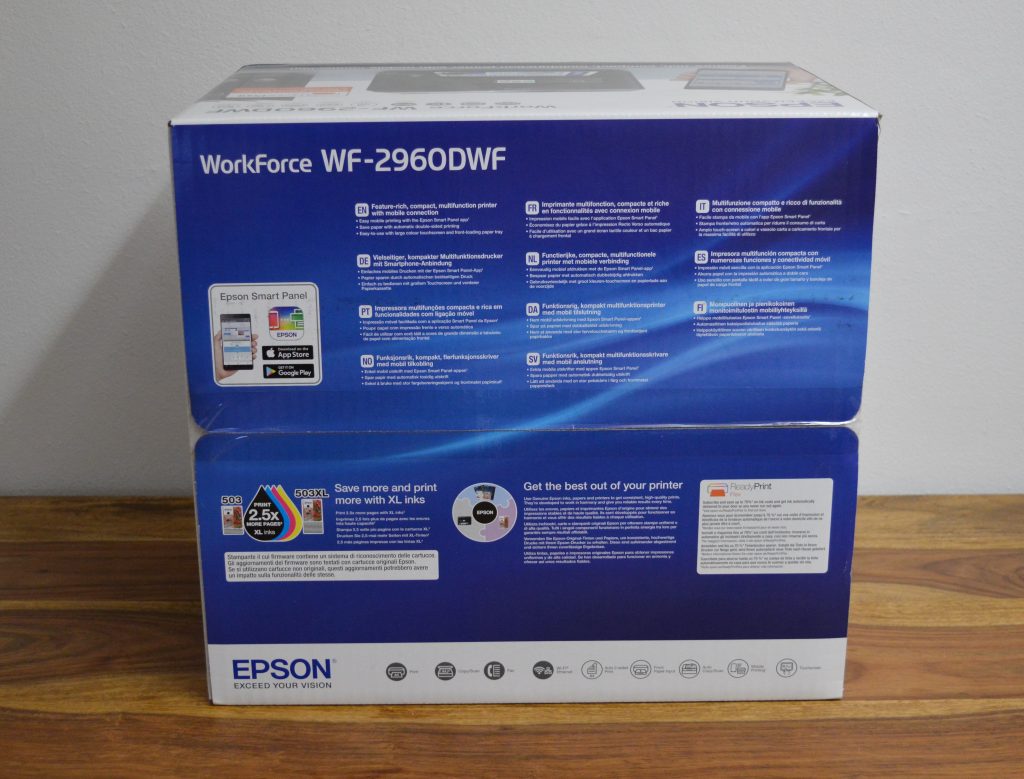 Epson WorkForce WF-2960DWF Drucker Verpackung Ansicht Deckel