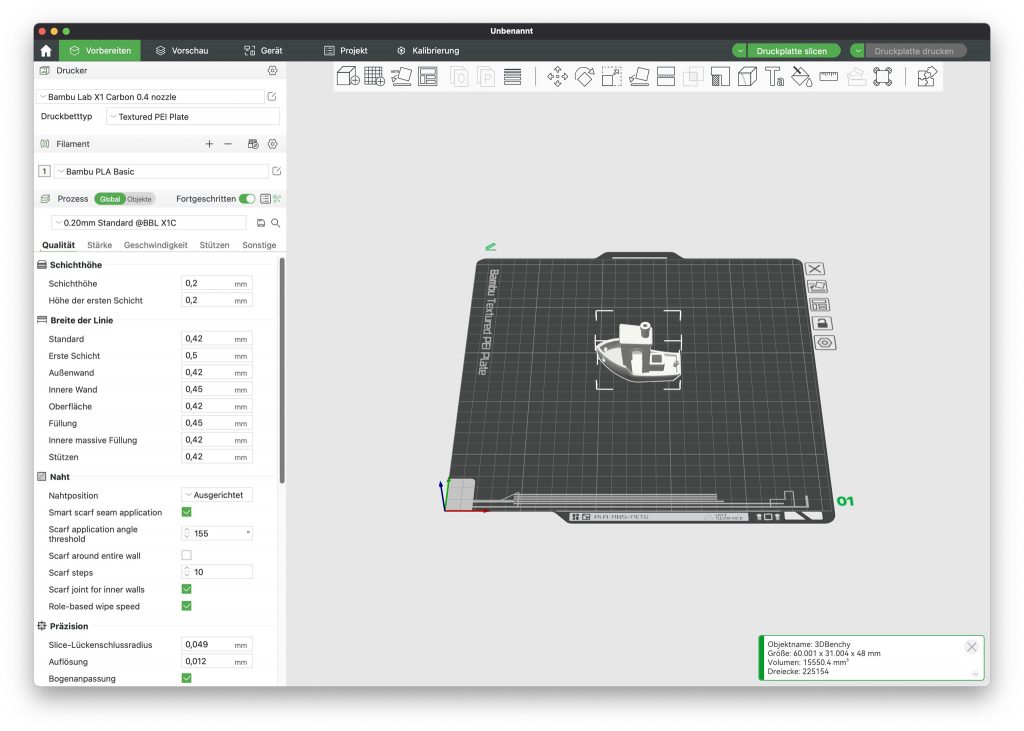 Bambu Lab X1C 3D-Drucker Slicer Übersicht