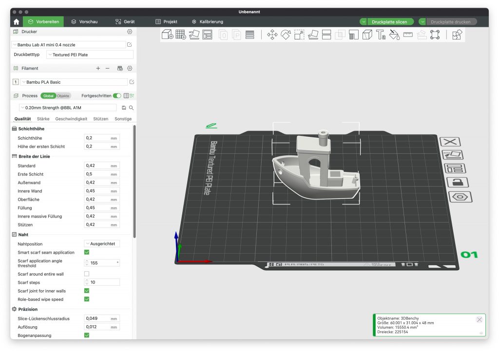 Bambu Lab A1 Mini 3D-Drucker Slicer Übersicht