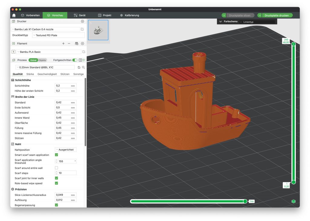 Bambu Lab X1C 3D-Drucker Slicer Vorschau