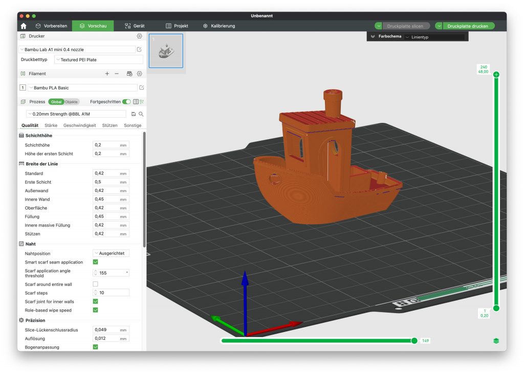 Bambu Lab A1 Mini 3D-Drucker Slicer Vorschau