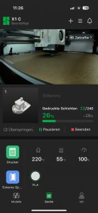 Bambu Lab X1C 3D-Drucker App Übersicht