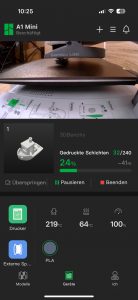 Bambu Lab A1 Mini 3D-Drucker App Übersicht