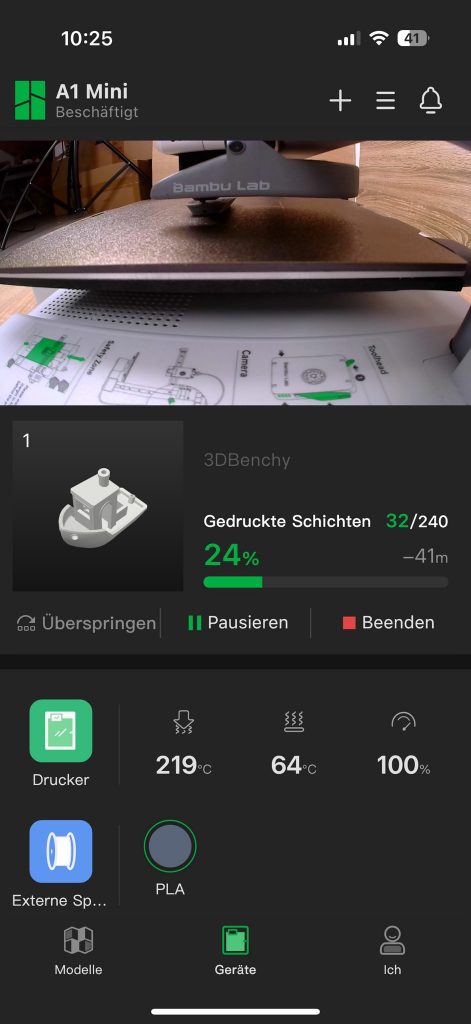Bambu Lab A1 Mini 3D-Drucker App Übersicht