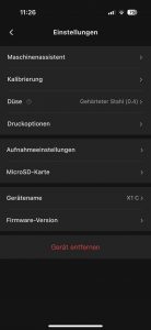 Bambu Lab X1C 3D-Drucker App Einstellungen