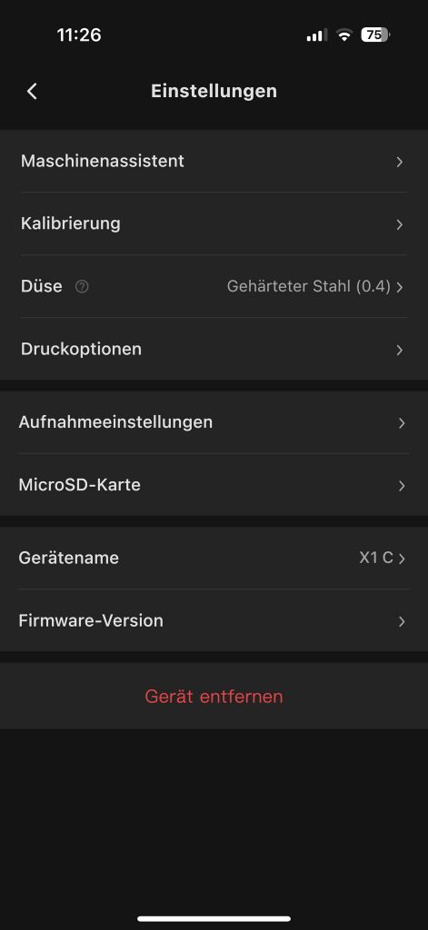 Bambu Lab X1C 3D-Drucker App Einstellungen