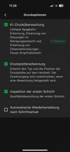 Bambu Lab X1C 3D-Drucker App Druckoptionen