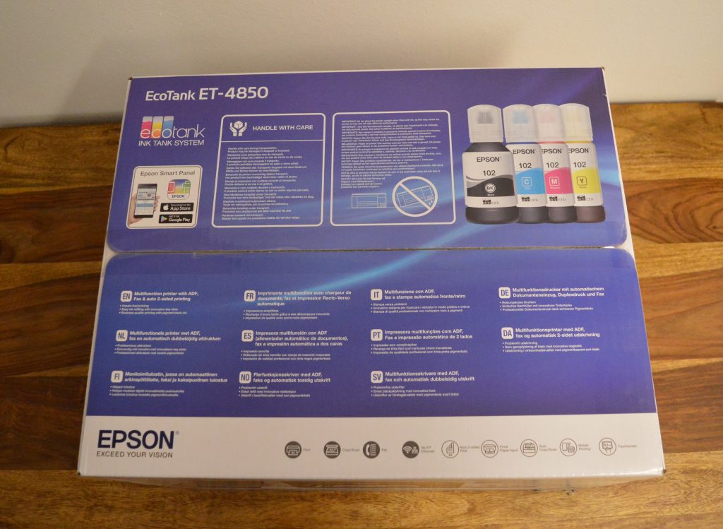 Epson EcoTank ET-4850 Drucker Verpackung Ansicht von Oben