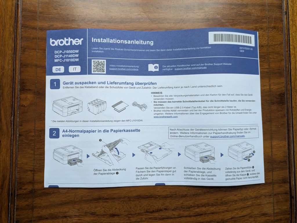 Anleitung des Brother MFC-J1010DW Multifunktionsdruckers