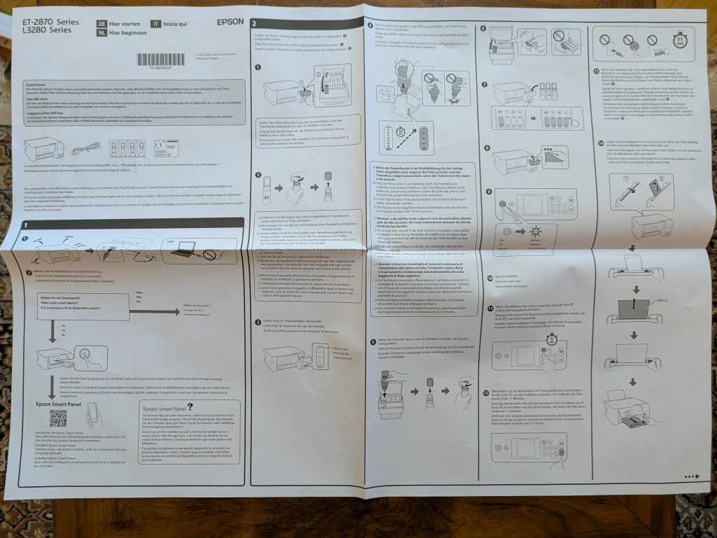 Anleitung des Epson EcoTank ET-2870 Multifunktionsdruckers geöffnet