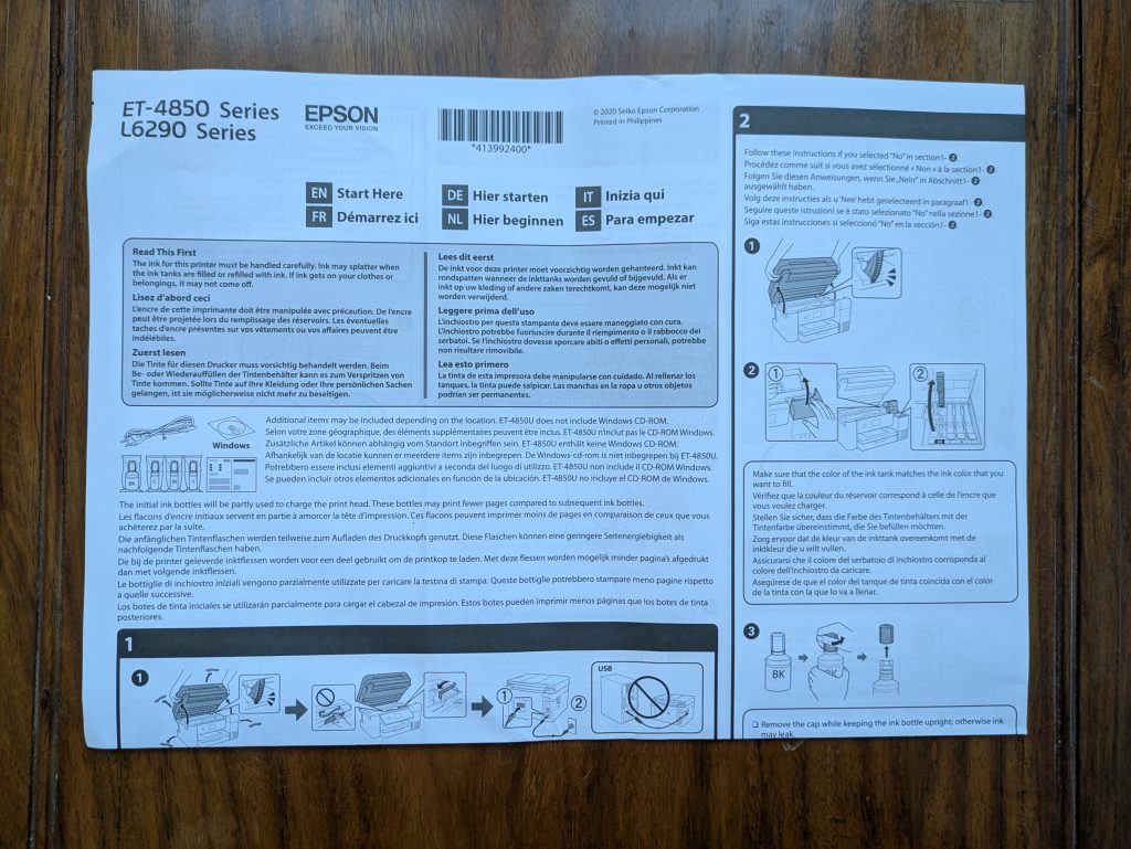 Anleitung des Epson EcoTank ET-4850 Multifunktionsdruckers