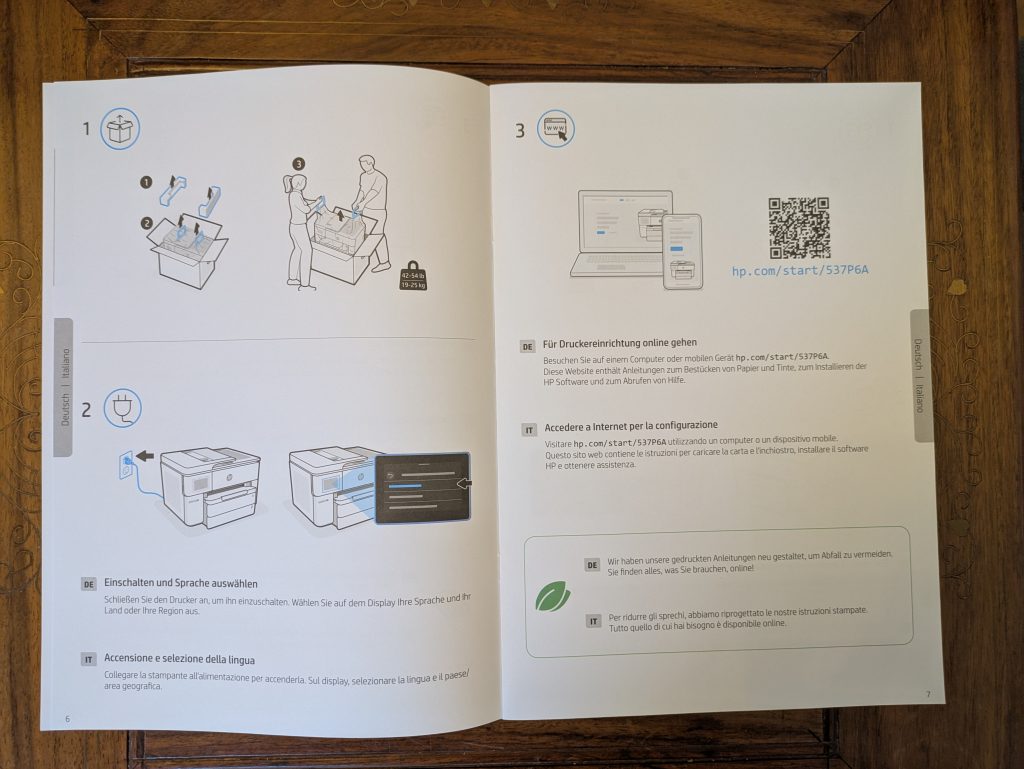 Anleitung des HP OfficeJet Pro 9730e Multifunktionsdruckers geöffnet