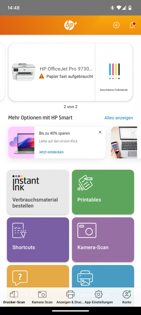 App des HP OfficeJet Pro 9730e Multifunktionsdruckers (2)
