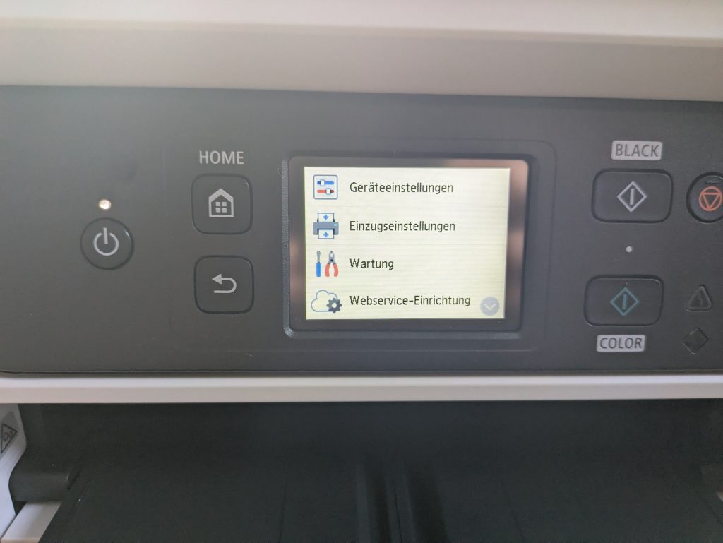 Einstellungen auf dem Display des Canon Maxify GX4050 Multifunktionsdruckers