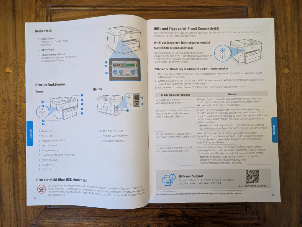 Handbuch des HP OfficeJet Pro 9730e Multifunktionsdruckers geöffnet