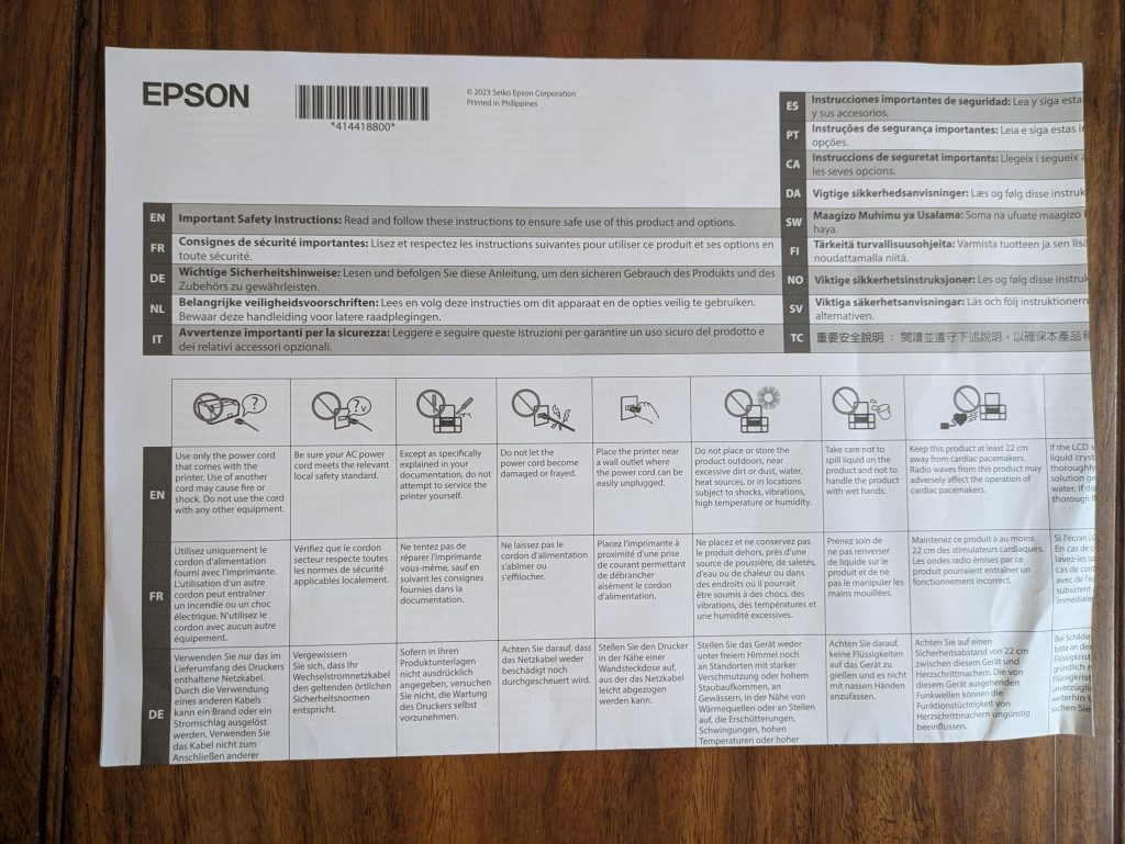 Hinweise des Epson WorkForce WF-2960DWF Multifunktionsdruckers