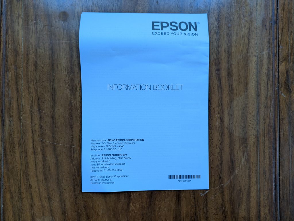 Informationsblatt des Epson EcoTank ET-4850 Multifunktionsdruckers