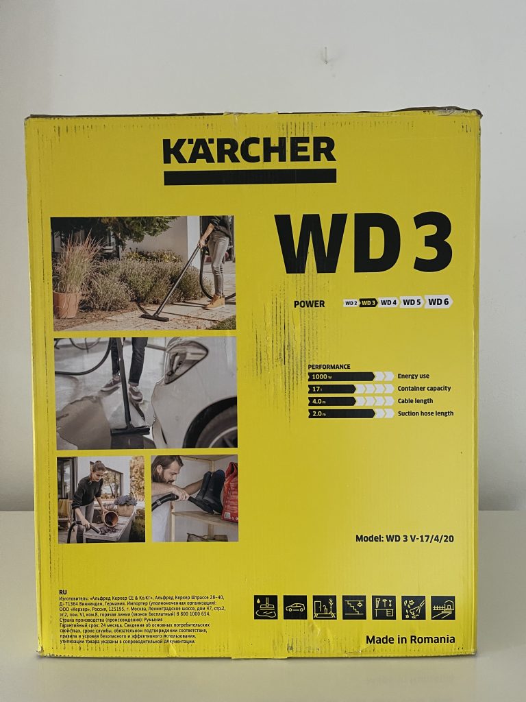 Kärcher WD 3 V-17/4/20 Nass-Trockensauger im Karton von der Seite