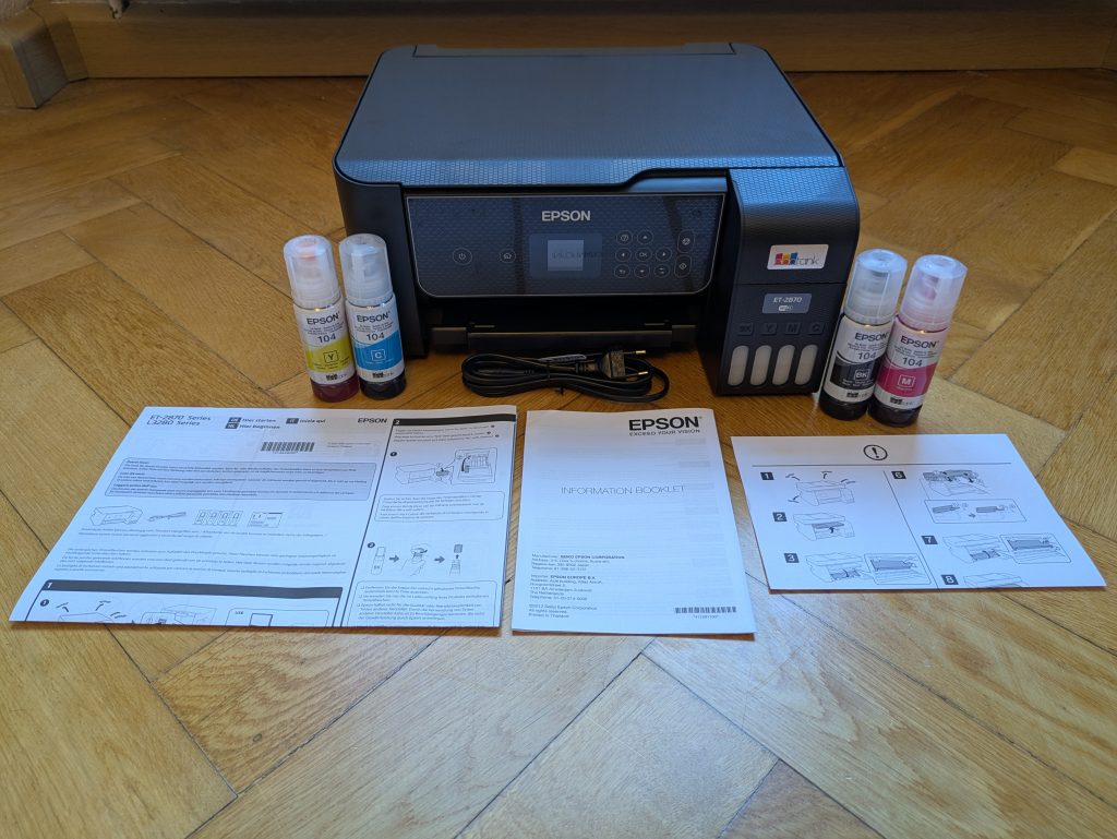 Lieferumfang des Epson EcoTank ET-2870 Multifunktionsdruckers