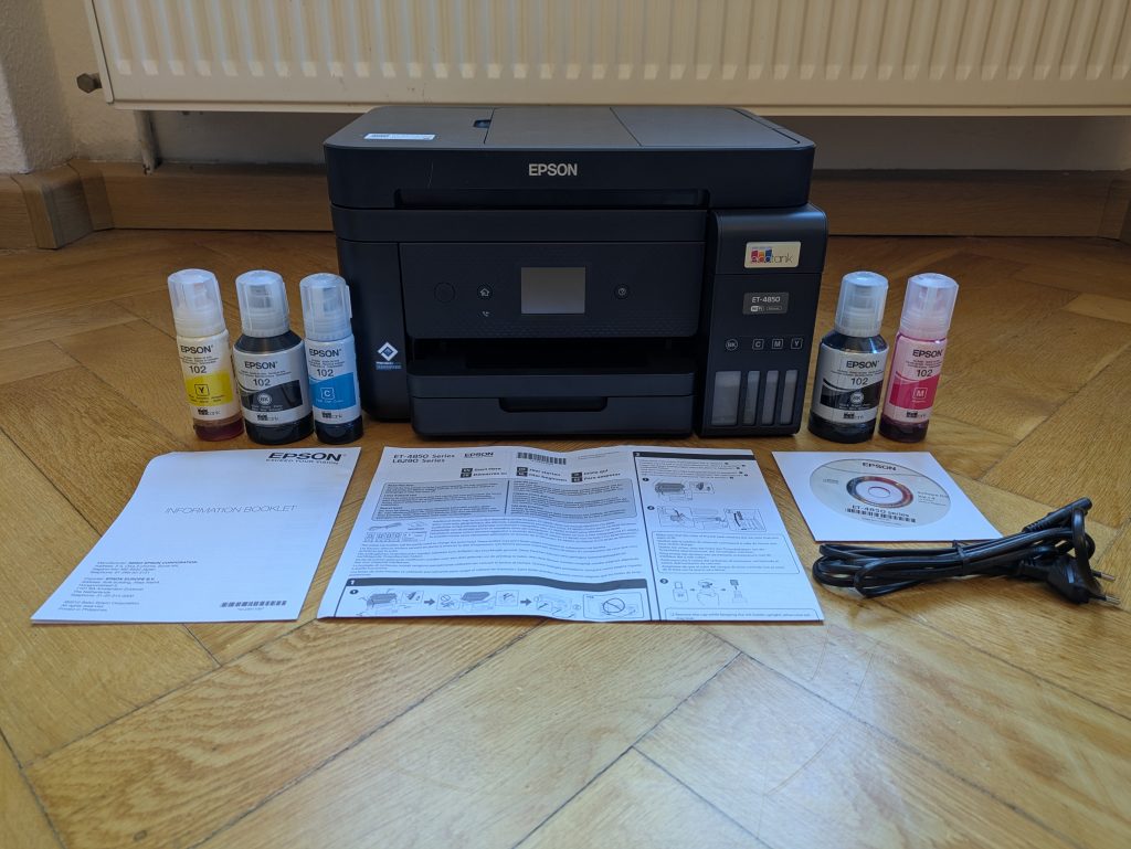 Lieferumfang des Epson EcoTank ET-4850 Multifunktionsdruckers
