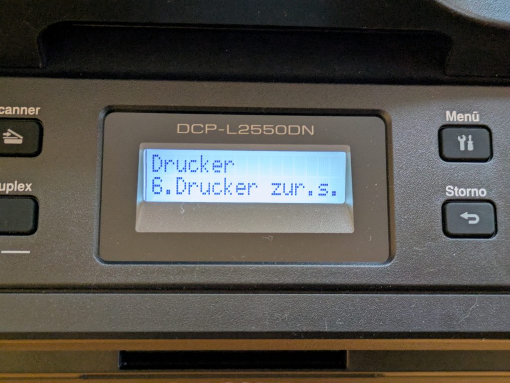 Display des Brother DCP-L2550DN Multifunktionsdruckers