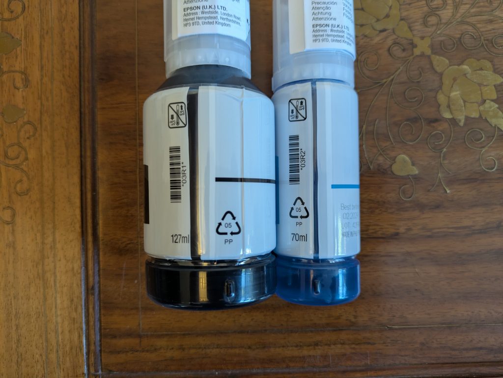 Tintenflaschen des Epson EcoTank ET-2870 Multifunktionsdruckers Inhaltsmenge
