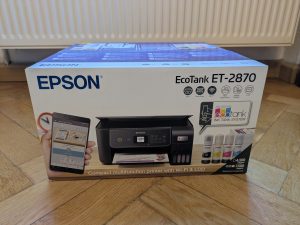 Verpackung des Epson EcoTank ET-2870 Multifunktionsdruckers von vorne