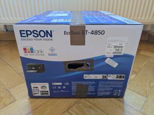 Verpackung des Epson EcoTank ET-4850 Multifunktionsdruckers von Rechts