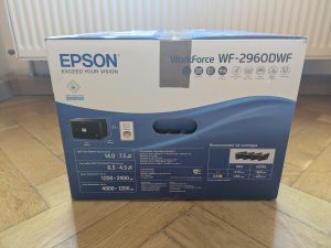Verpackung des Epson WorkForce WF-2960DWF Multifunktionsdrucker von Rechts