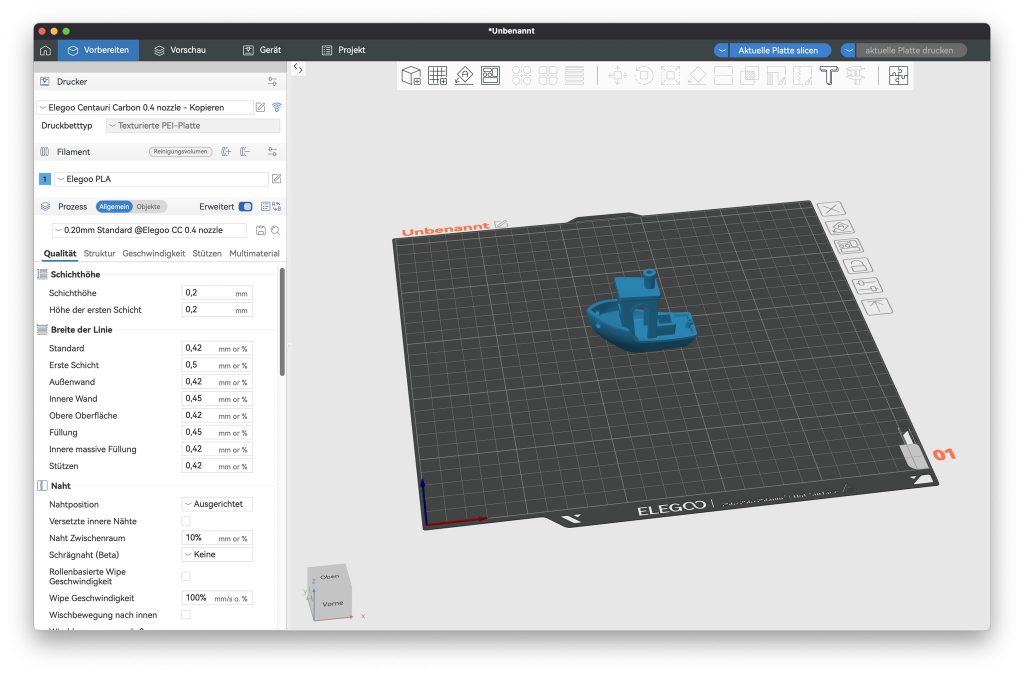 Elegoo Centauri Carbon 3D-Drucker Elegoo Slicer Übersicht