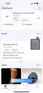 Anycubic Kobra S1 Combo 3D-Drucker App Startseite
