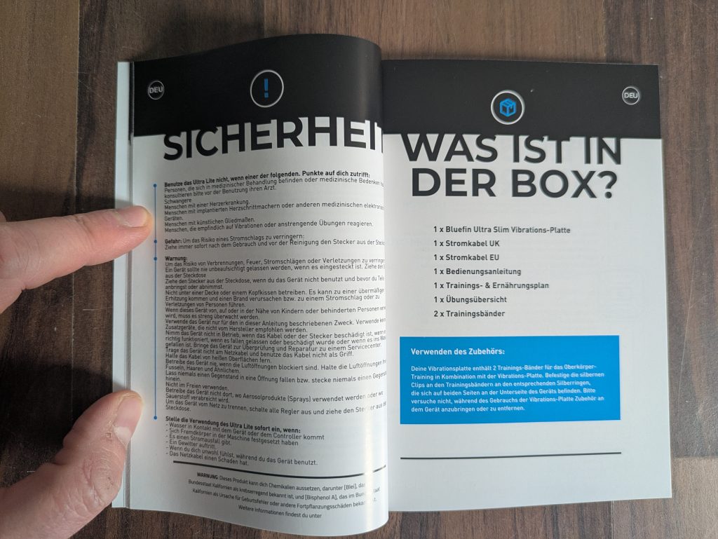 Anleitung der Bluefin Fitness SLIM Vibrationsplatte