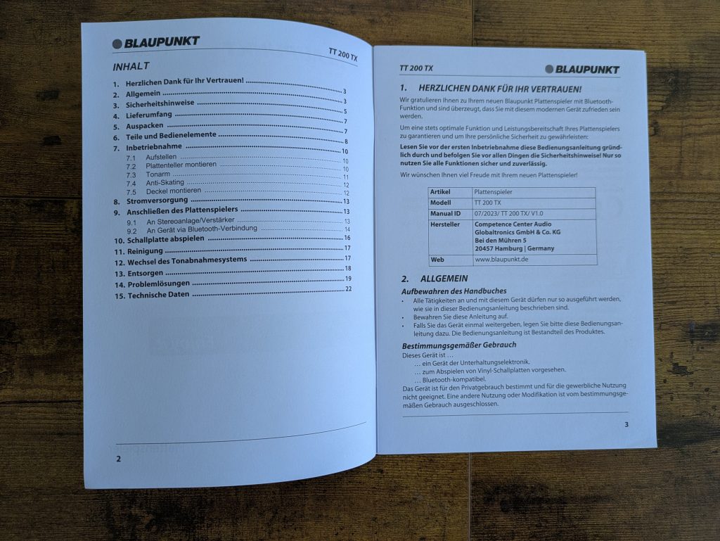 Anleitung des Blaupunkt TT 200 TX WN Plattenspielers geöffnet