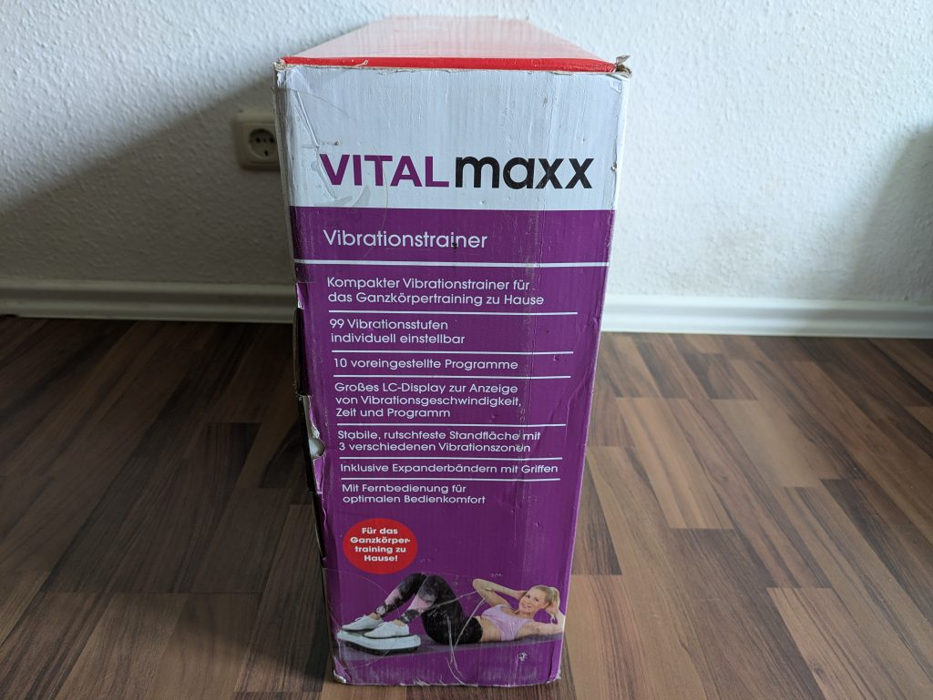 Verpackung der VITALmaxx Basic Vibrationsplatte von der Seite (2)