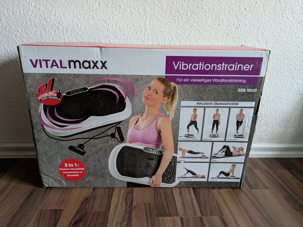 Verpackung der VITALmaxx Basic Vibrationsplatte von vorne