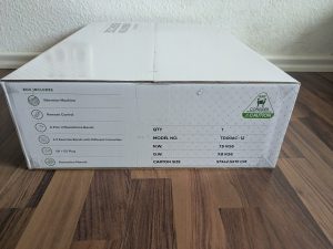 Verpackung der WeightWorld Vibrationsplatte von der Seite (2)
