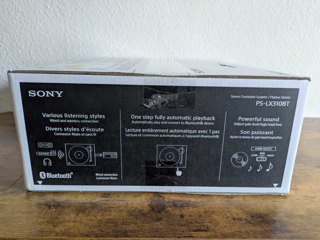 Verpackung des Sony PS-LX310BT Plattenspielers von hinten