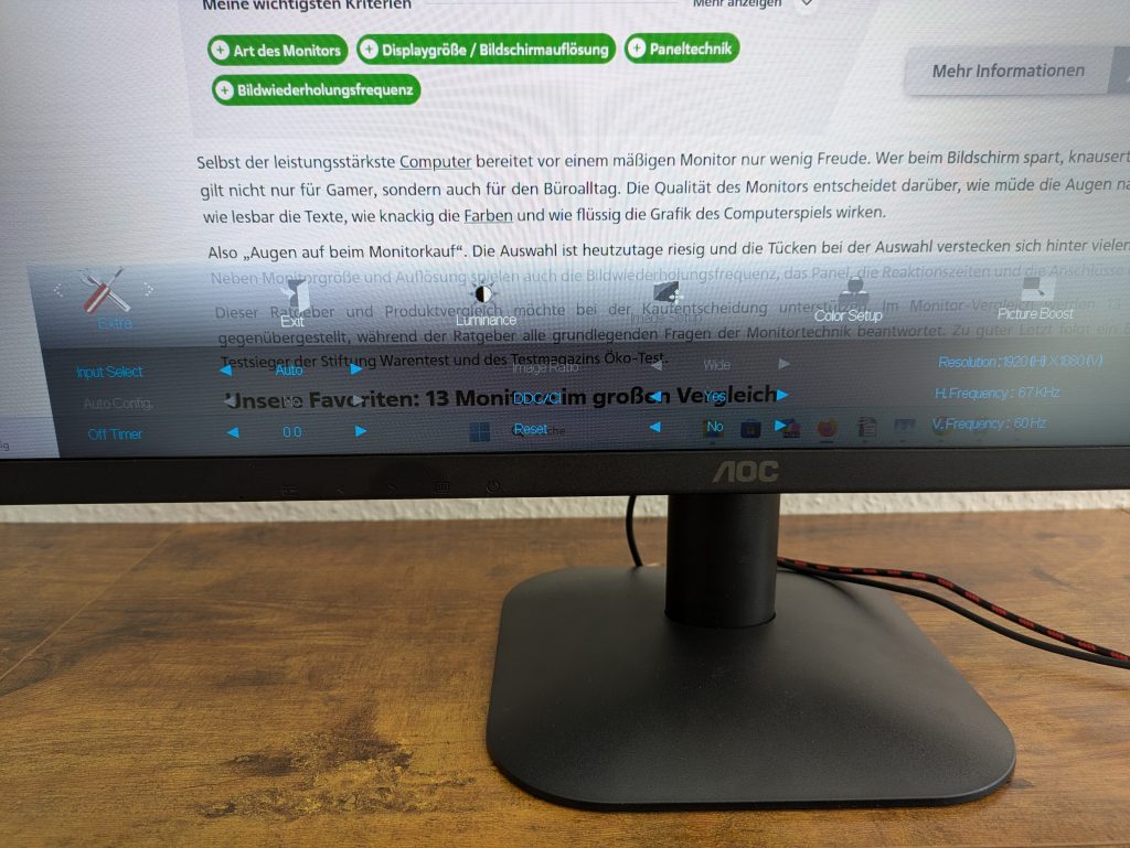 OSD-Menü des AOC 27B35HM Monitors