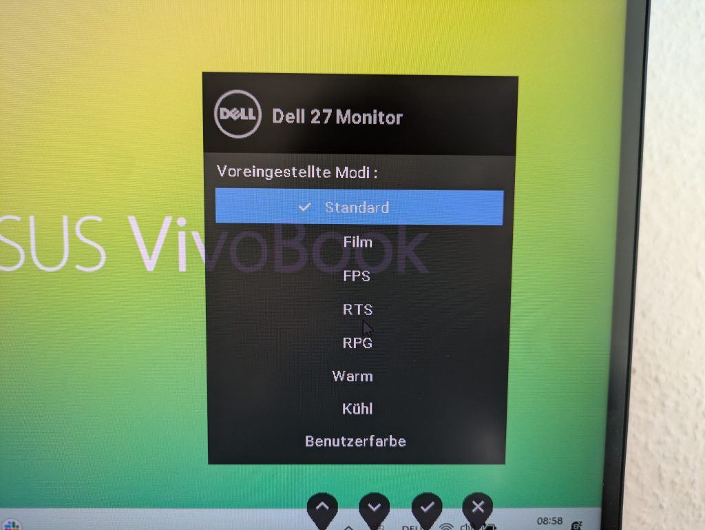 OSD-Menü des Dell S2721QSA Monitors