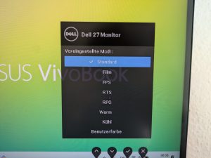 OSD-Menü des Dell S2721QSA Monitors