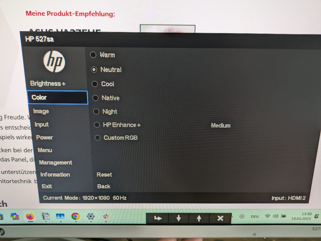 OSD-Menü des HP Series 5 527sa Monitors (2)