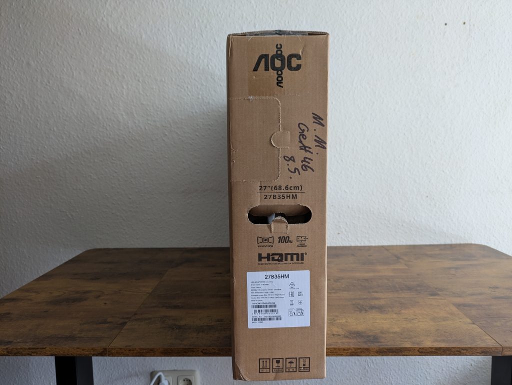 Verpackung des AOC 27B35HM Monitors von der Seite