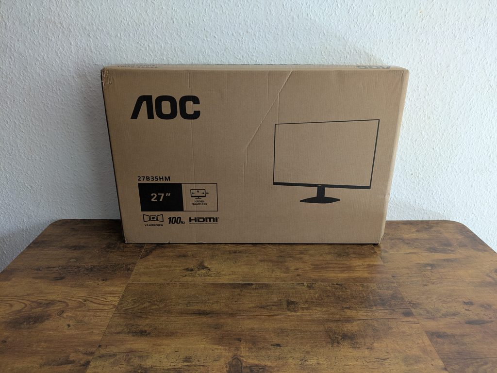 Verpackung des AOC 27B35HM Monitors von vorne