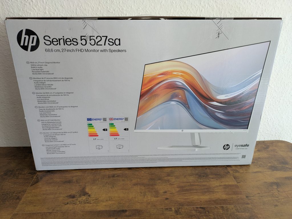 Verpackung des HP Series 5 527sa Monitors von hinten
