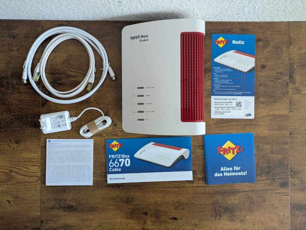 Lieferumfang des Verpackung des FRITZ!Box 6670 Cable Routers