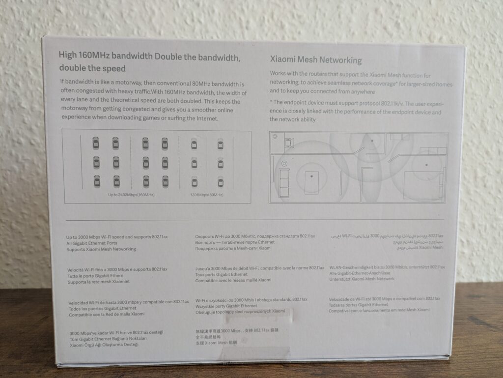 Verpackung des Xiaomi AX3000T Routers von hinten
