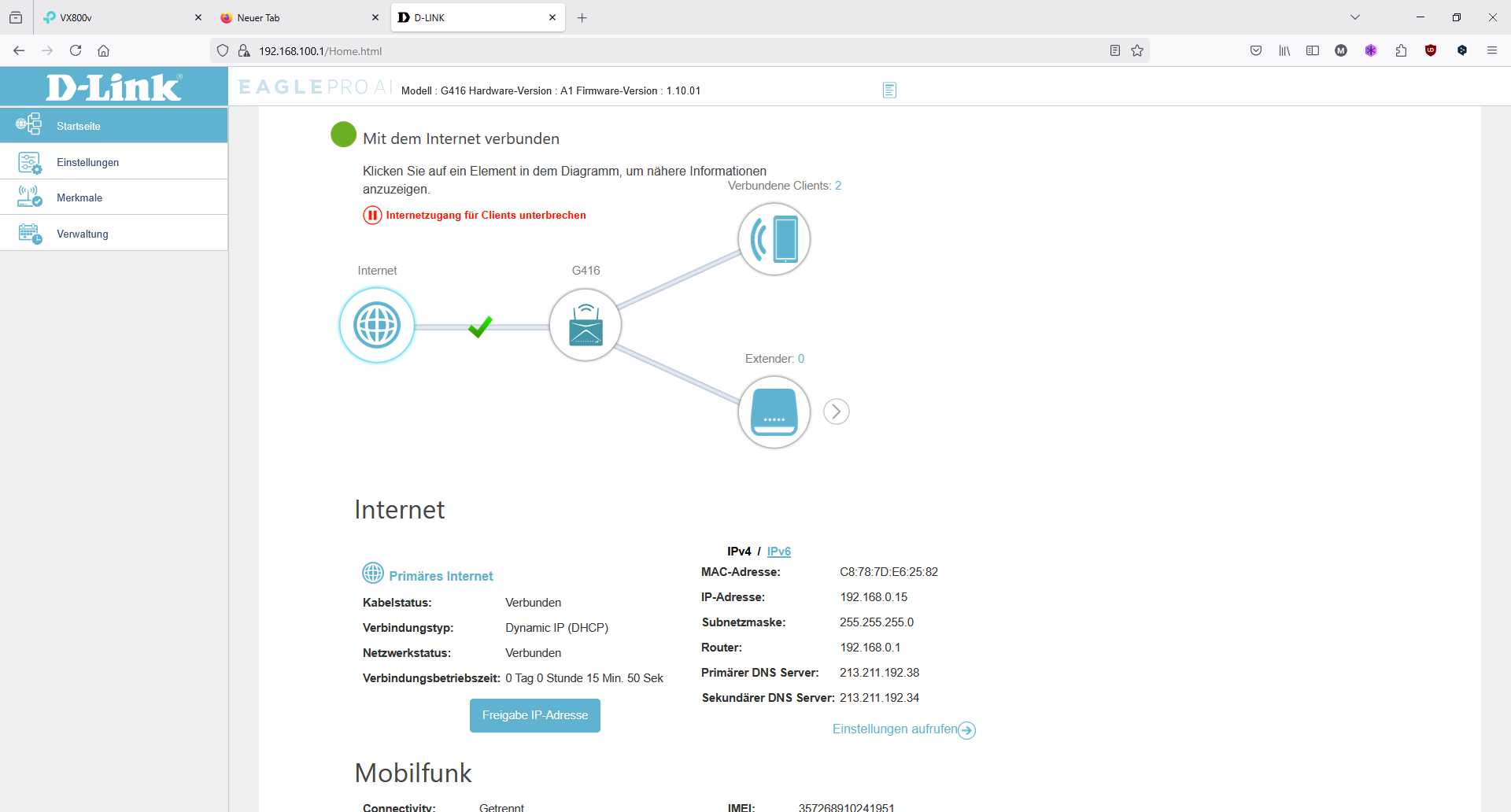 Web-Menü des D-Link Eagle Pro AI G416 Routers